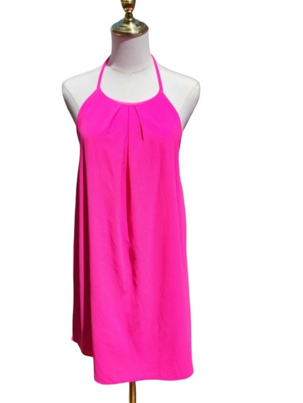 Bright hot pink halter-neck mini trapeze swing dress **NWT**